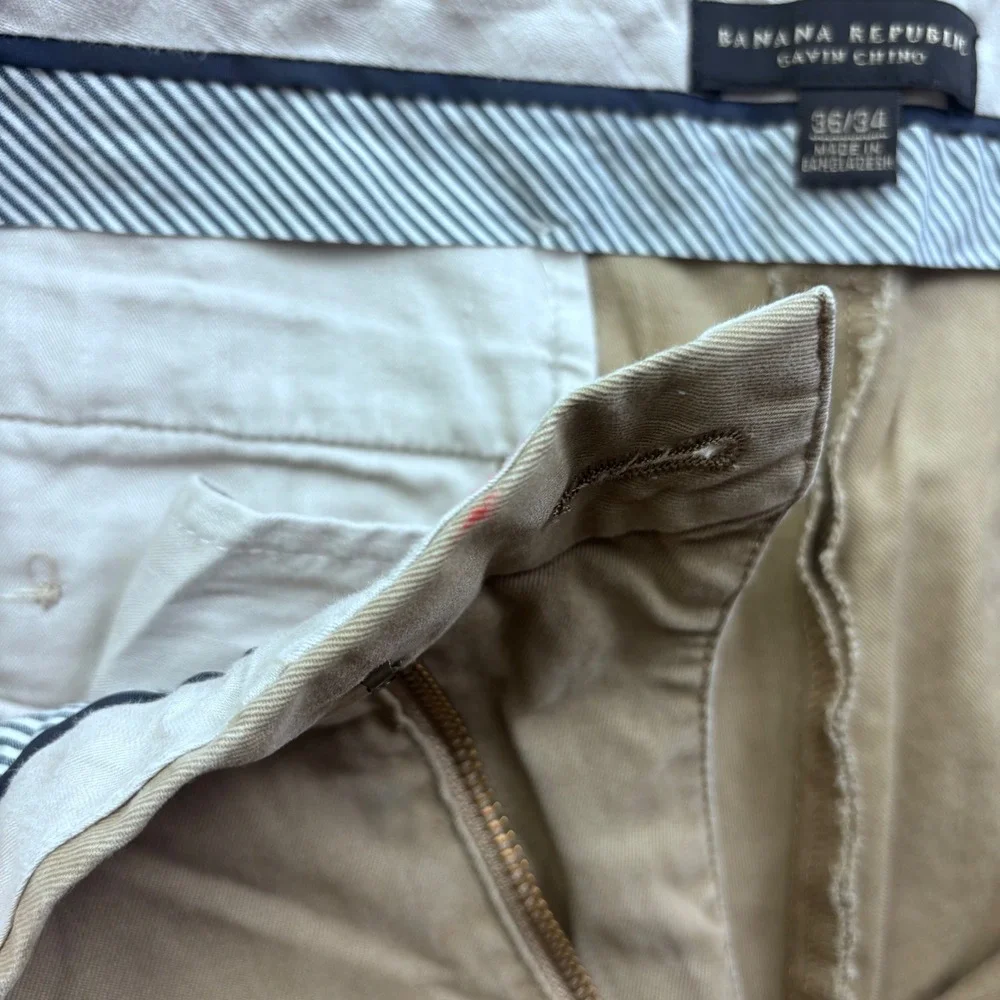 Banana Republic Gavin Chino Khaki Tan Straight Leg Pants Mens 36x34 Cotton Twill